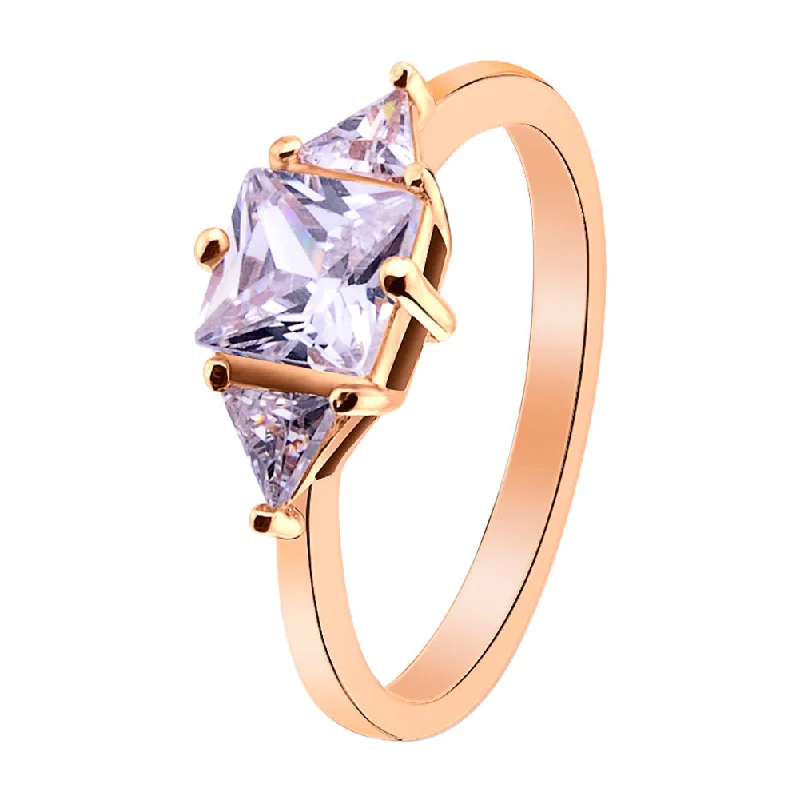 Colorful Gem Rings For Statement Style-Purple CZ With Accent CZ Stones Rose Gold Over Brass Ring / FSR0008