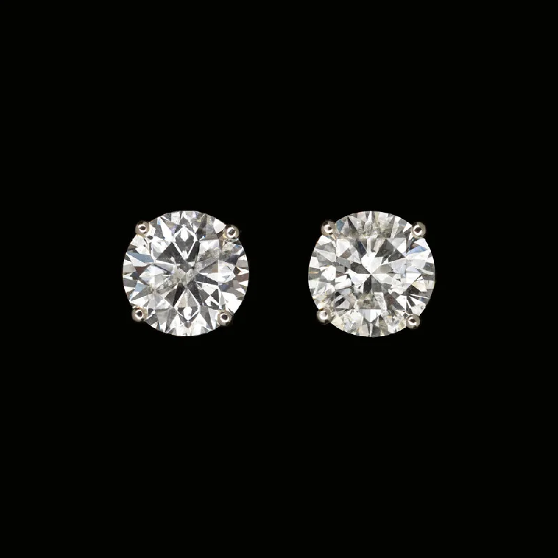 Crystal Earrings For Glamorous Night Events-4ct VERY GOOD CUT NATURAL DIAMOND STUD EARRINGS 14k WHITE GOLD ROUND BRILLIANT