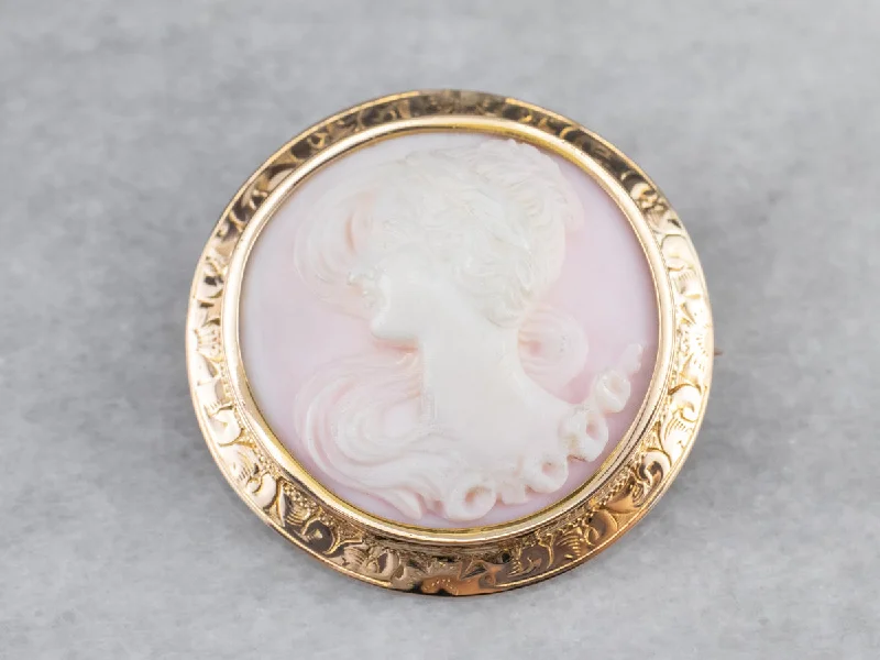 Rhinestone Brooch For Party Fashion-Vintage Pink Shell Cameo Brooch