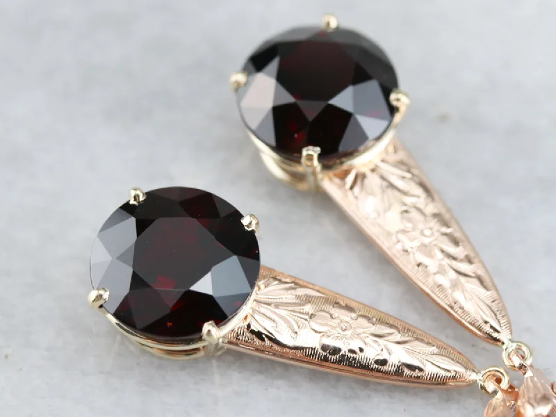 Eye-Catching Earrings For Night Parties-Floral Garnet Drop Earrings