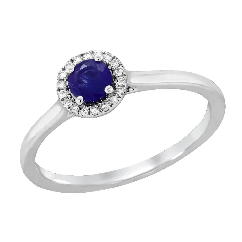 Customizable Engagement Rings-WHITE GOLD SAPPHIRE RING WITH DIAMOND HALO, .05 CT TW