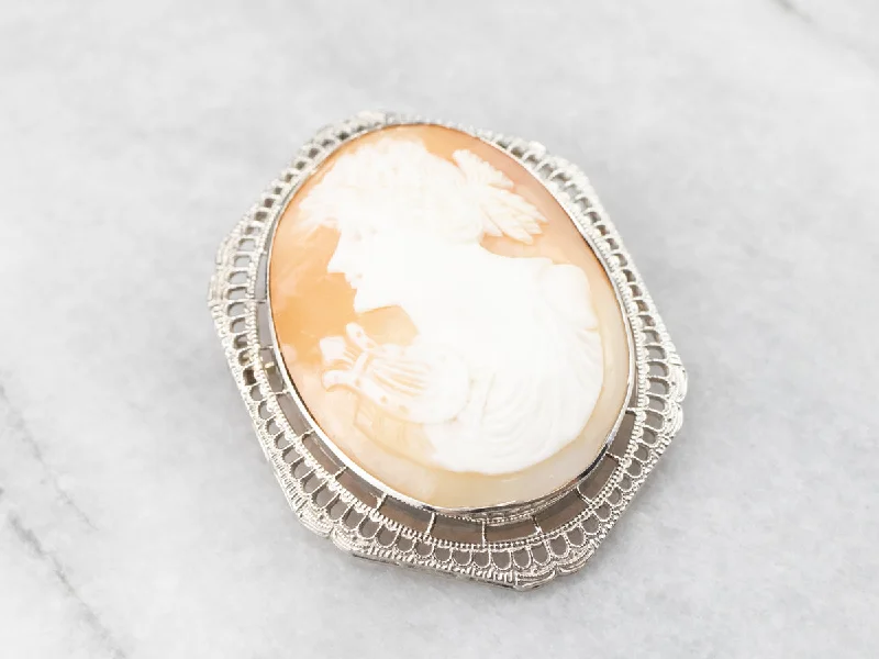 Pearl Brooch For Brides-Greek Muse Polymnia Cameo Brooch or Pendant