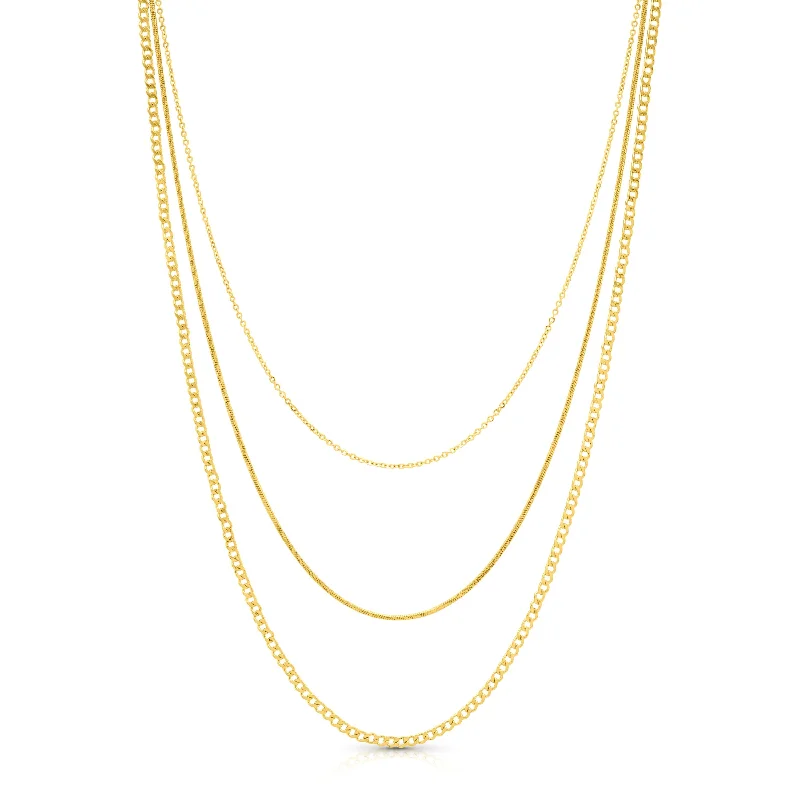 Elegant Chain Necklaces For Brides-DELICATE TRIO 3 LAYER NECKLACE, GOLD