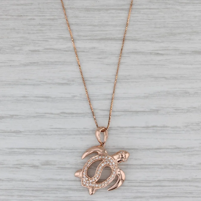 Beautiful Necklaces For Birthday Gifts-Diamond Sea Turtle Pendant Necklace 14k Rose Gold 18.75" Box Chain