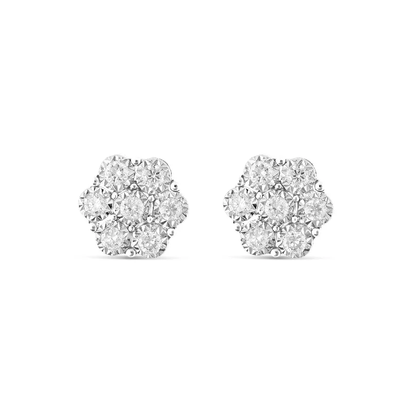 Sparkling Earrings For Festive Wear-0.30 ct White gold Diamond Flower Bezel Set Stud Earrings