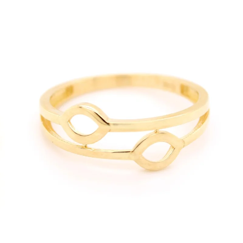 Elegant Vintage Rings For Formal Events-YELLOW GOLD SPLIT SHANK FASHION RING WITH DOUBLE OVAL DESIGN