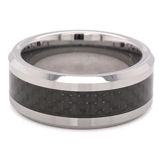 Simple Wedding Bands For Men-Tungsten Black Fiber Center Comfort Fit Ring / TGR1010