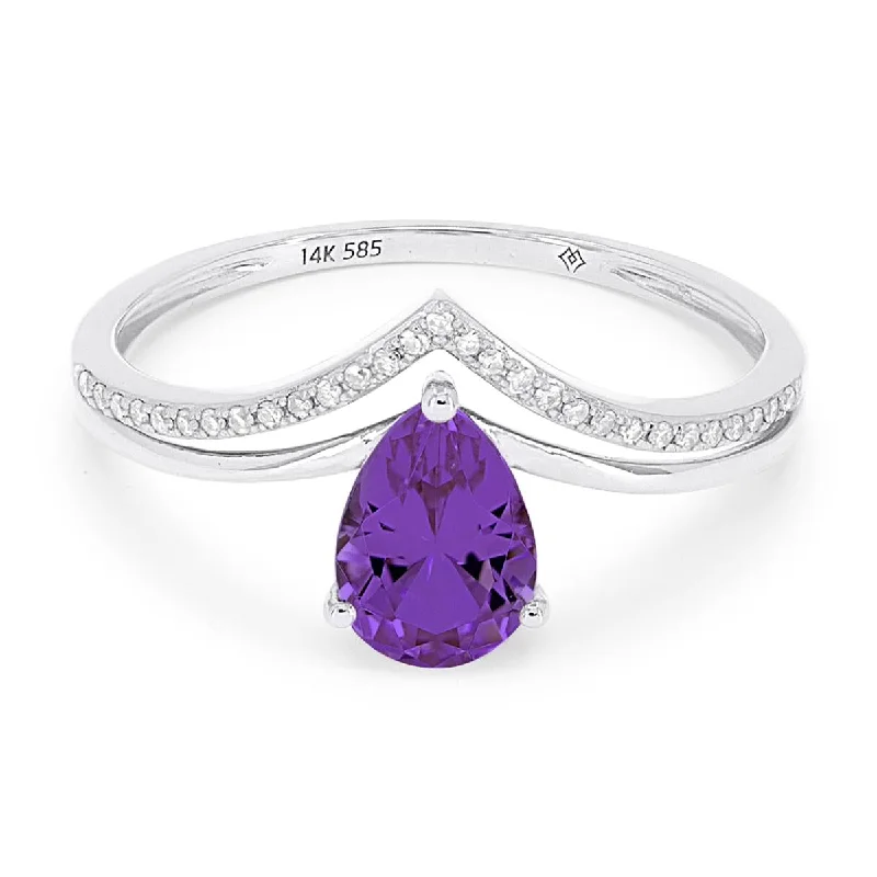 Large Statement Rings For Bold Look-WHITE GOLD FASHION RING WITH PEAR SHAPED AMETHYST