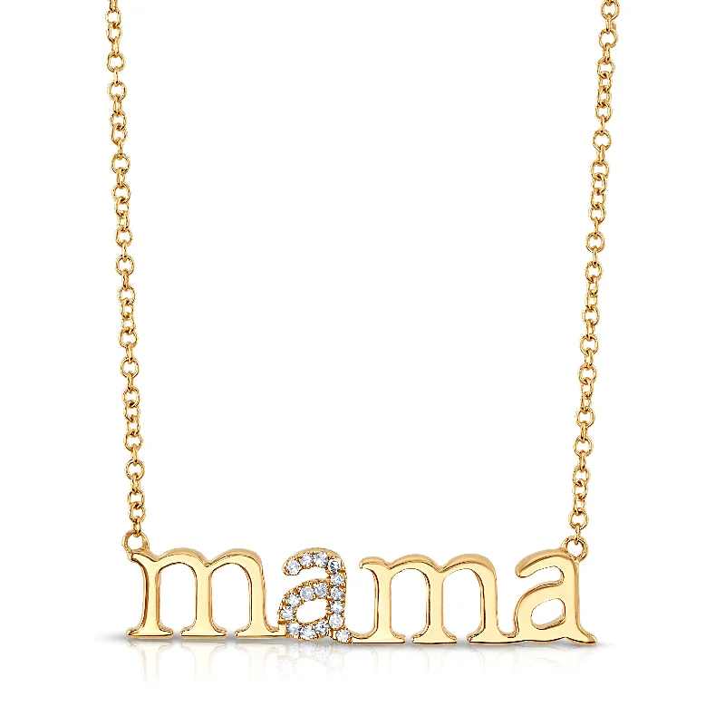 Chunky Silver Necklaces For Bold Fashion-DIAMOND MAMA NECKLACE, 14kt Gold