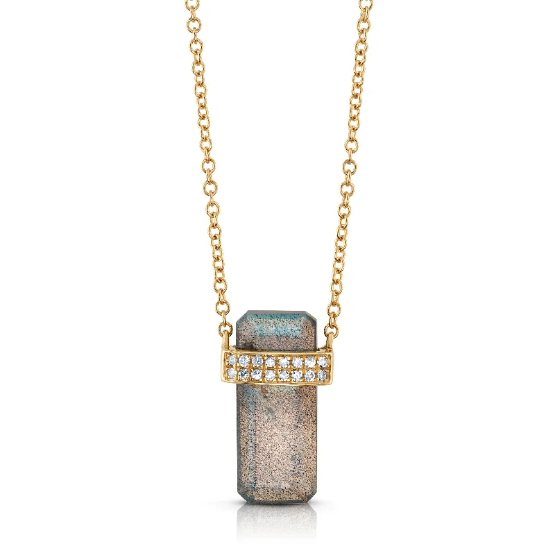 Fashion Necklaces For Holiday Parties-LONG ODYSSEY DIAMOND & LABRADORITE NECKLACE, 14kt Gold