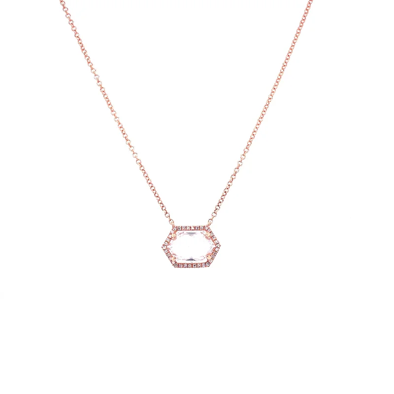 Large Statement Necklaces For Parties-14K Rose Gold Diamond + White Topaz Hexagon Necklace