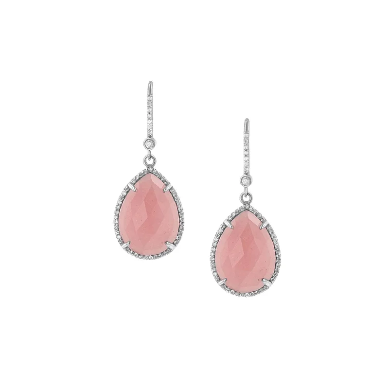 Intricate Earrings For Fashion Lovers-Guava Quartz Teardrop Earrings on Diamond French Hooks  E0000665