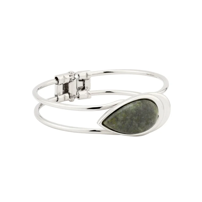 Bangles With Diamond Stones-Rhodium Connemara Marble Bangle