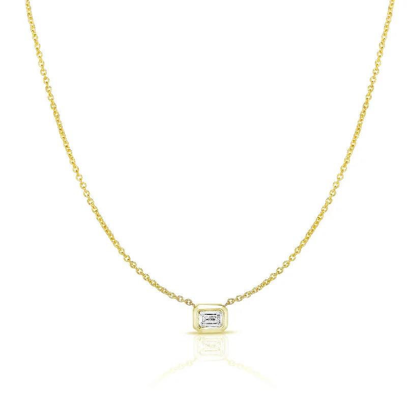 Handmade Necklaces For Custom Gifts-18K Emerald Cut Diamond Necklace