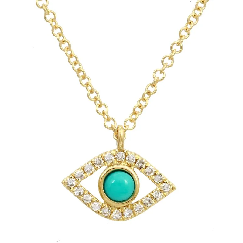 Custom Gold Necklaces For Personalized Style-14K Yellow Diamond and Turquoise Evil Eye Necklace