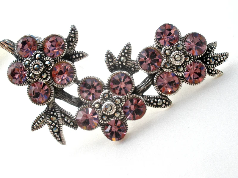 Artistic Gold Brooch-Pink Crystal Flower Brooch Sterling Silver