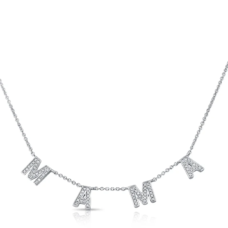 Chunky Necklaces For Bold Style-14K White Gold Diamond "Mama" Necklace