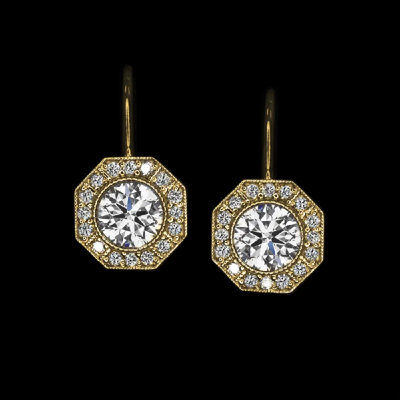 Colorful Earrings For Spring Looks-1.96ct LAB CREATED DIAMOND DROP EARRINGS VINTAGE STYLE DANGLE YELLOW GOLD ROUND