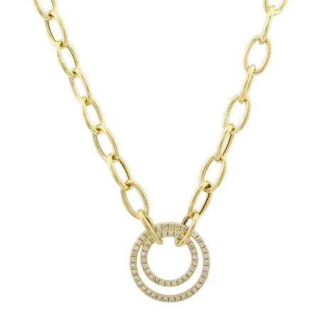 Fashionable Necklace Sets For Weddings-14k Yellow Gold Diamond Double Circle Link Chain Necklace