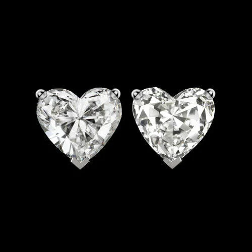 Classic Gold Earrings For Workwear-HEART SHAPE DIAMOND STUD EARRINGS 0.38ct F VS1-SI1 14k WHITE GOLD CUTE EVERYDAY