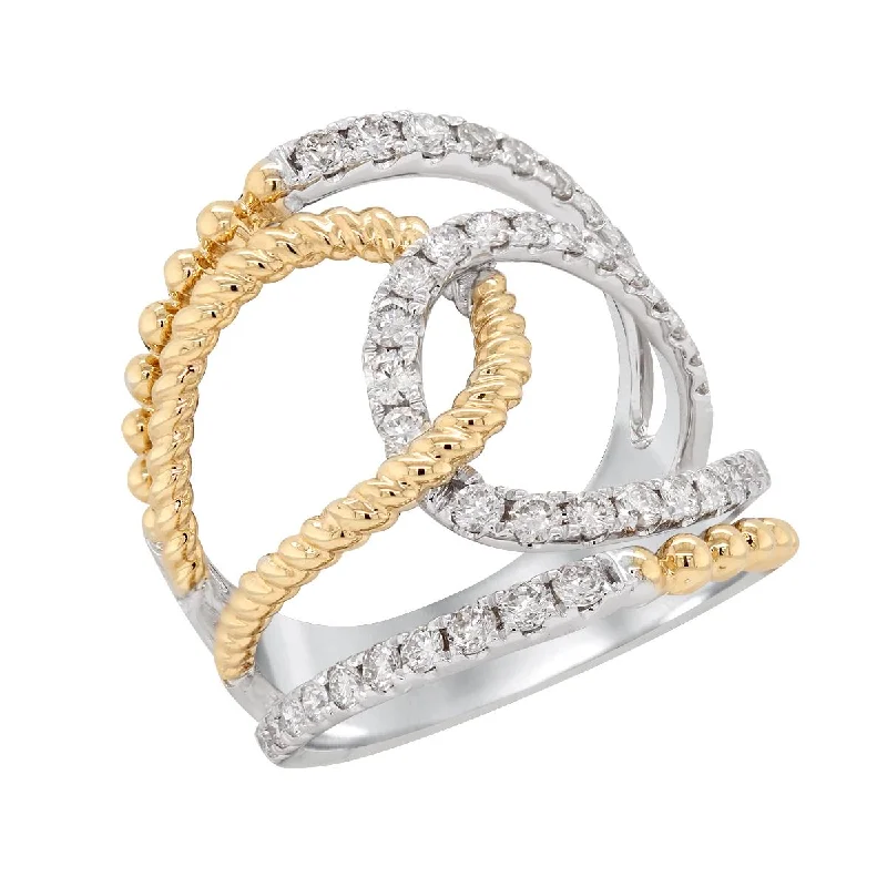 Classic Engagement Bands For Traditional Look-TWO-TONE GOLD DIAMOND RING WITH OPEN LINK DESIGN, 0.93 CT TW