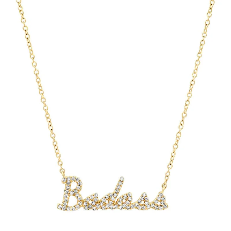 Unique Pendant Necklaces For Trendy Styles-BADASS CURSIVE DIAMOND NECKLACE, GOLD