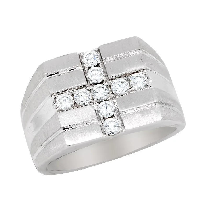 Trendy Cocktail Rings For Night Out-WHITE GOLD AND DIAMONDS MEN'S FASHION RING, 3/4 CT TW