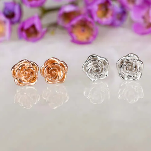 Chunky Earrings For Bold Statements-14K ROSE GOLD STUDS 5.5mm FLORAL EARRINGS BOTANICAL FLOWER DAINTY VINTAGE STYLE