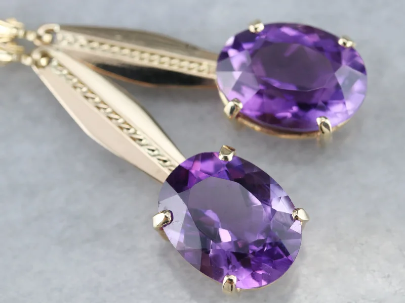 Simple Silver Earrings For Minimalist Look-Yellow Gold Amethyst Drop Earrings