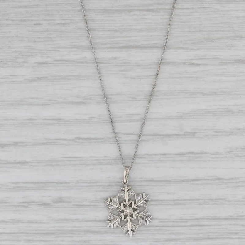 Beautiful Diamond Necklaces For Luxury Gifts-Diamond Snowflake Pendant Necklace 14k White Gold 16" Rope Chain