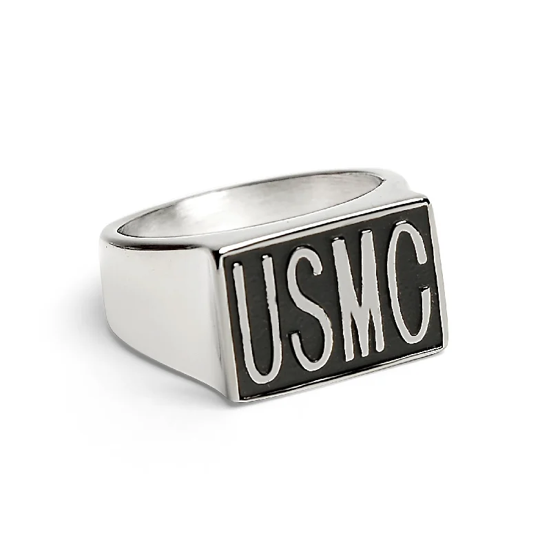 Beautiful Wedding Bands For Men-Stainless Steel "USMC" Signet Ring / MCR4062