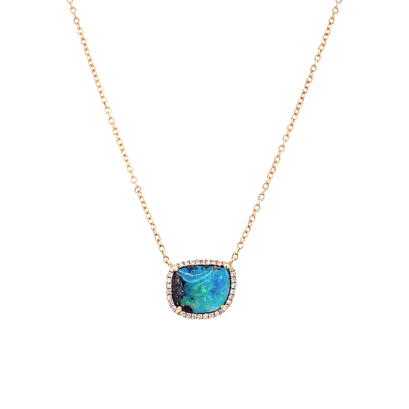 Custom Necklace For Personalized Gifts-14K Yellow Gold Diamond + Boulder Opal Necklace