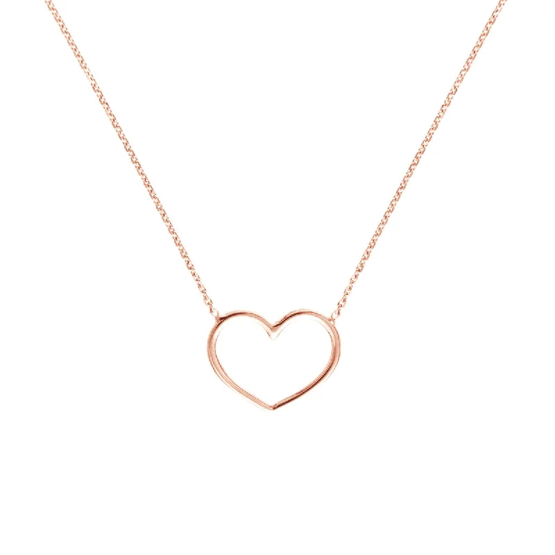 Simple Choker Necklaces For Casual Style-14K Rose Gold Open Wire Heart Necklace