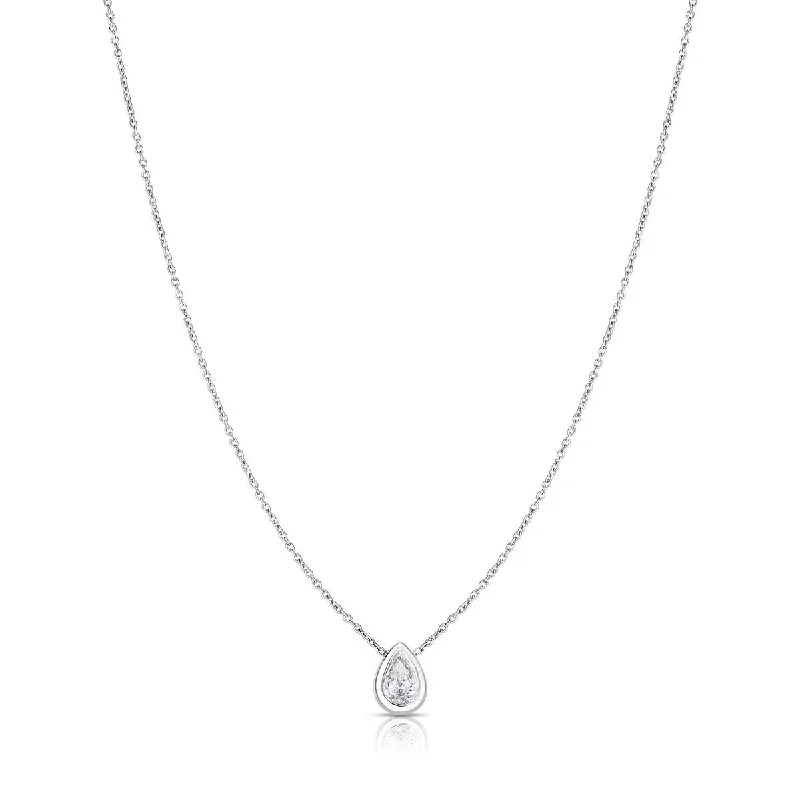 Chunky Statement Necklaces For Evening Wear-18K Diamond Pear Shape Pendant Necklace