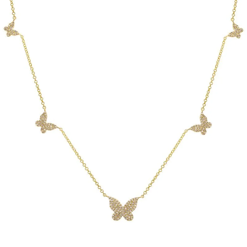 Stunning Gold Necklaces For Evening Glam-14K Yellow Gold Diamond Butterfly Necklace