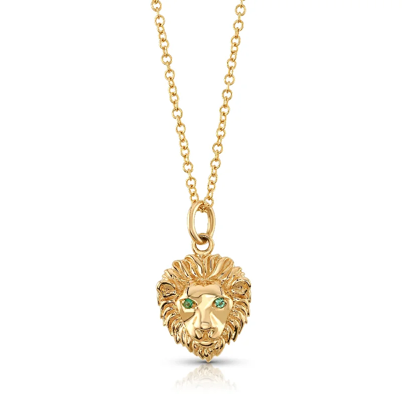 Beautiful Sapphire Necklaces For Gifting-SAVIOR EMERALD EYE LION NECKLACE, 14kt Gold