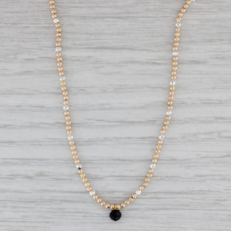 Chic Silver Necklaces For Stylish Look-Black Glass Drop Bead Strand Necklace 14k White Yellow Gold 14"-16"