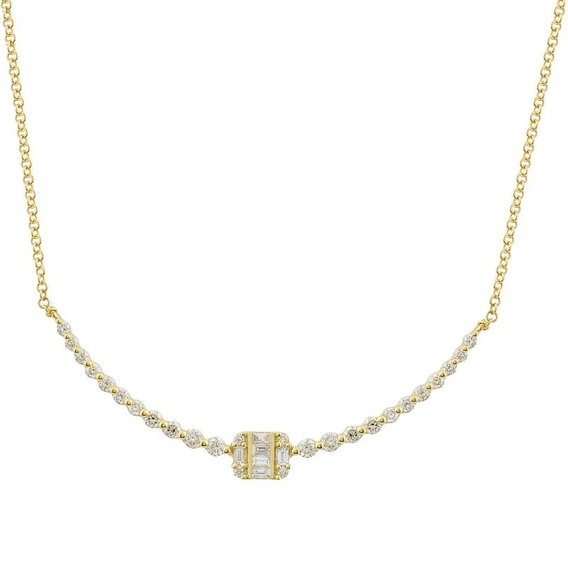 Simple Chain Necklaces For Minimal Style-14k Yellow Gold Diamond Curved Necklace