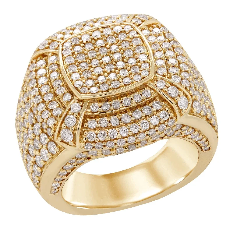 Gemstone Cocktail Rings For Bold Fashion-MEN'S YELLOW GOLD FASHION RING WITH 317 ROUND CUT DIAMONDS, 4.38 CT TW