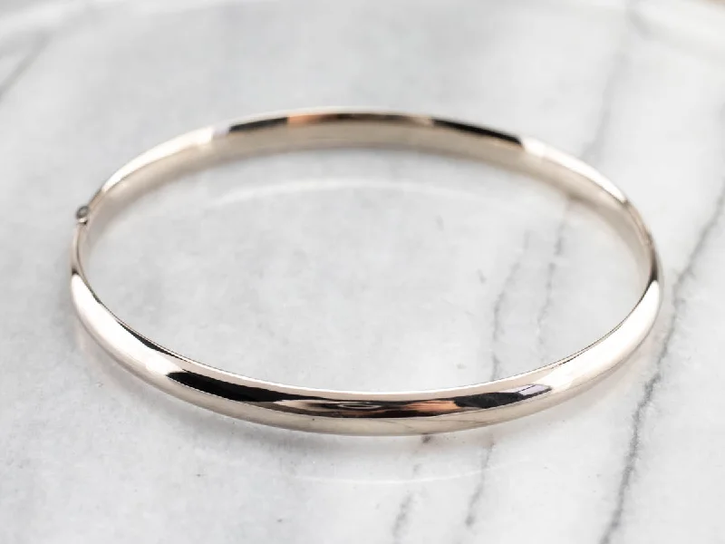 Bangles For Girls-Plain Hinged White Gold Bangle Bracelet