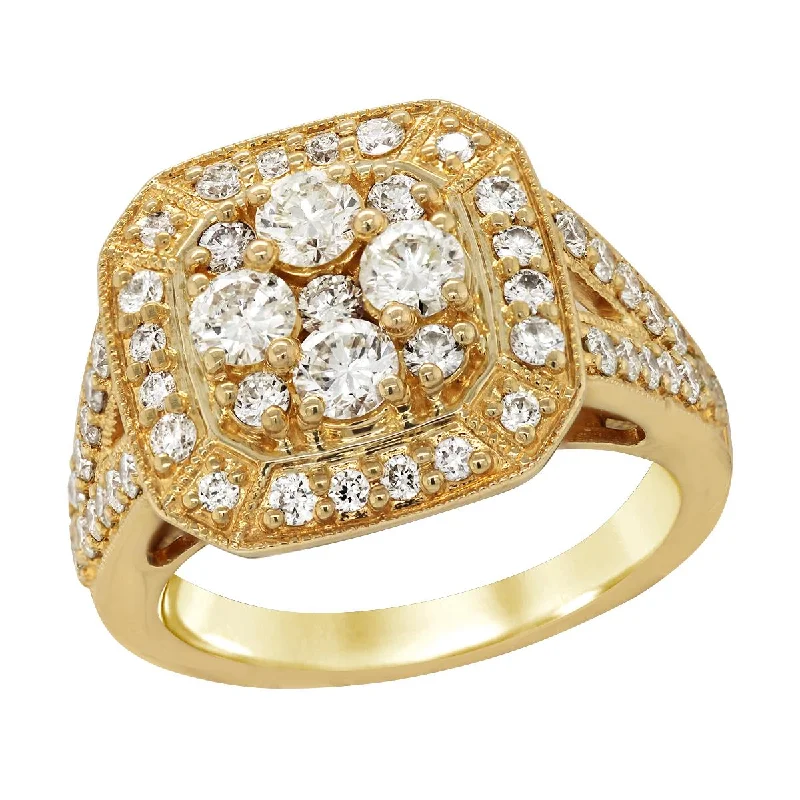 Beautiful Ruby Rings For Special Gifts-VINTAGE STYLE YELLOW GOLD RING WITH 53 DIAMONDS, 1.55 CT TW