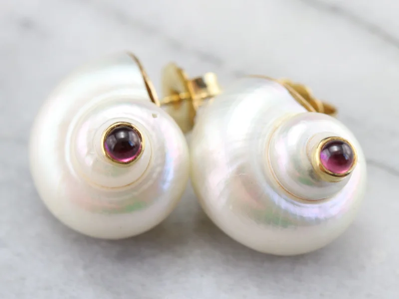 Statement Earrings For Bold Fashion-Sea Snail Tourmaline Shell Earrings