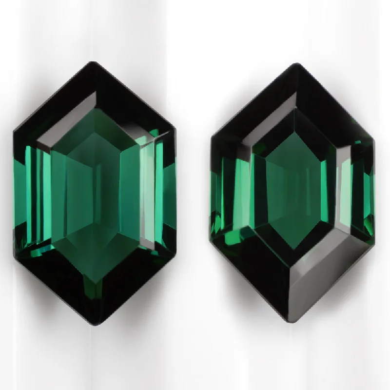 Sparkling Earrings For Glamorous Events-9.26ct TOURMALINE MATCHING PAIR STUD EARRINGS GREEN HEXAGON SHAPE CUT GEOMETRIC