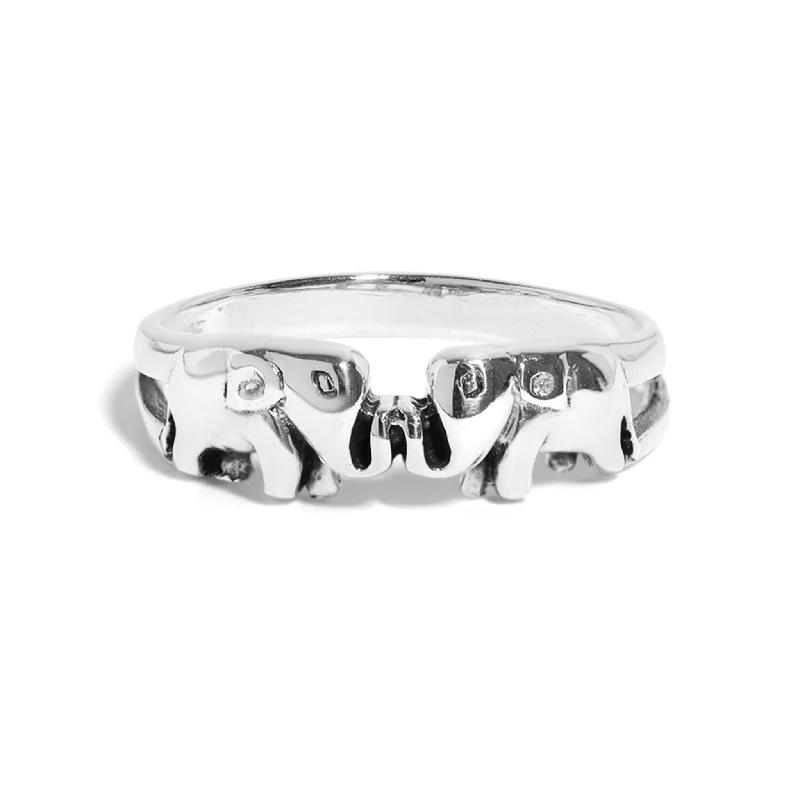 Affordable Diamond Wedding Bands-Sterling Silver Elephant Ring / SSR0217