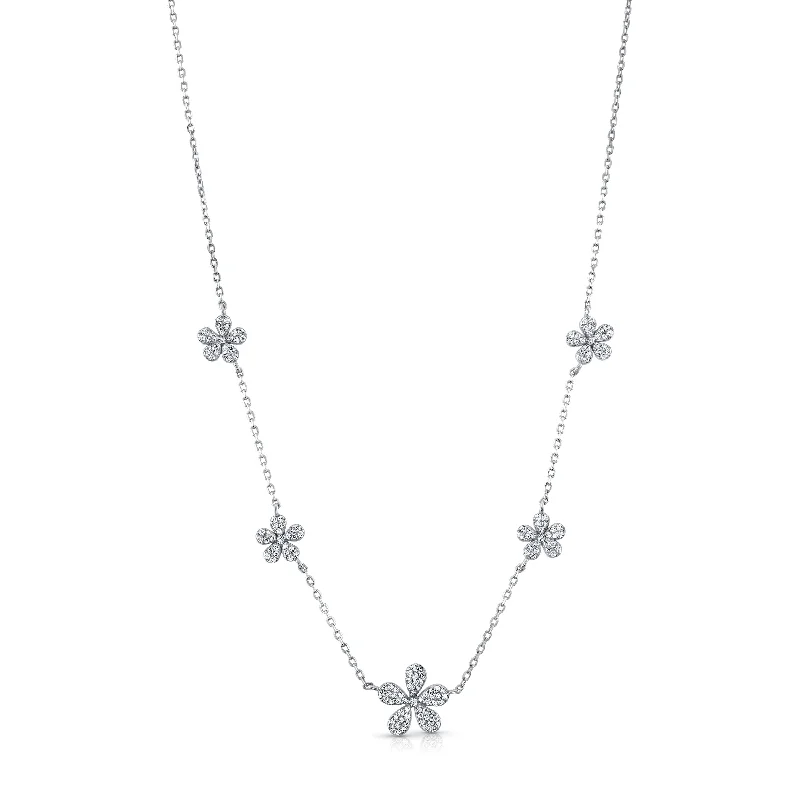 Gold Necklaces For Elegant Affairs-SWEET DAISY DANGLE NECKLACE, SILVER