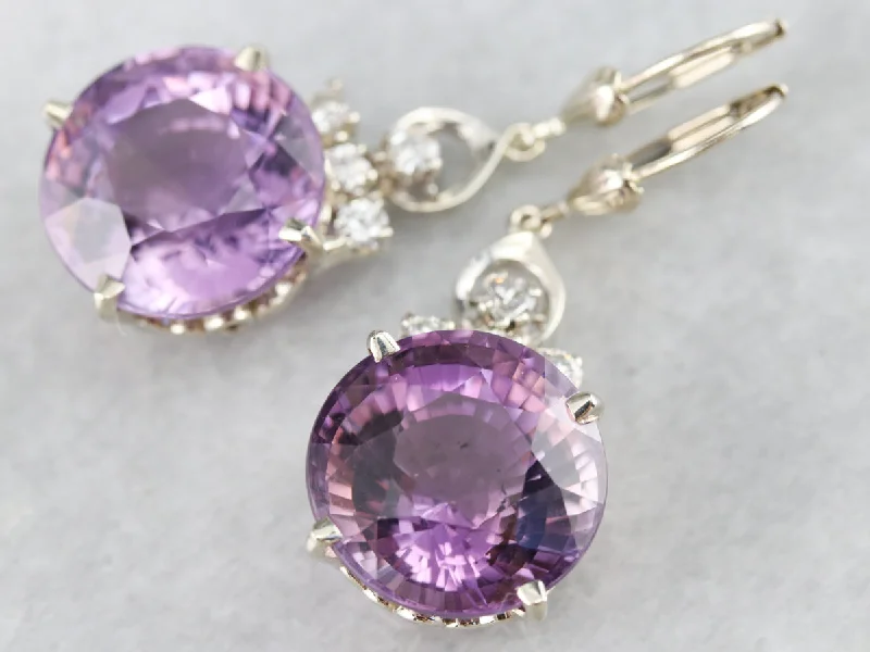 Chunky Earrings For Modern Fashion-White Gold Amethyst and Diamond Drop Earrings