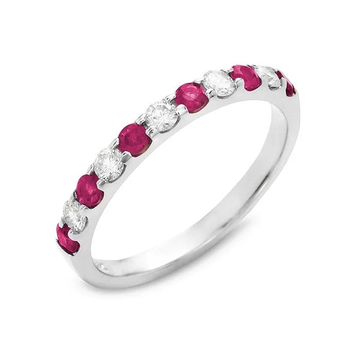 Unique Wedding Rings For Couples-RUBY AND DIAMOND STACKABLE ANNIVERSARY RING .50 ct tw