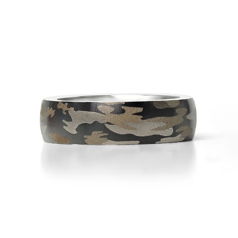 Minimalist Stackable Rings For Stylish Layering-Camouflage Stainless Steel Blank Ring / CFR7017