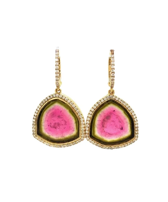 Artistic Earrings For Creative Outfits-Watermelon Tourmaline Slice Earrings 54-JSA