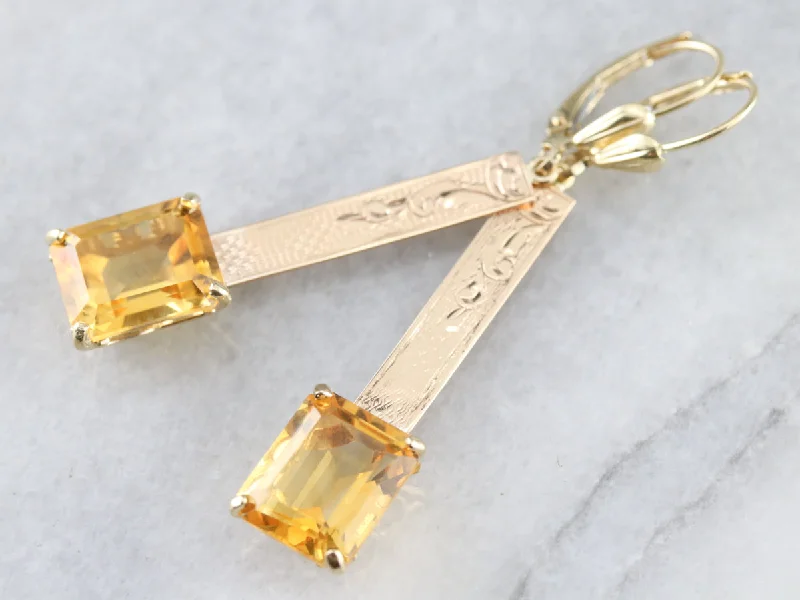 Glamorous Earrings For Red Carpet Look-Citrine Gold Bar Drop Earrings